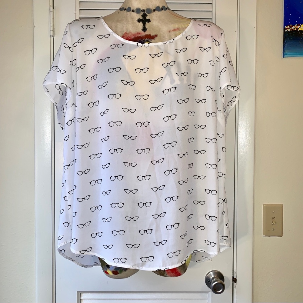 Torrid semi-sheer eyeglasses top open button back
